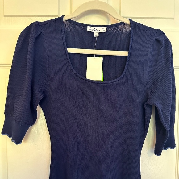 Sam Edelman Adelia Scallop Rib Top - Navy Blue - Size Large - Picture 2 of 5